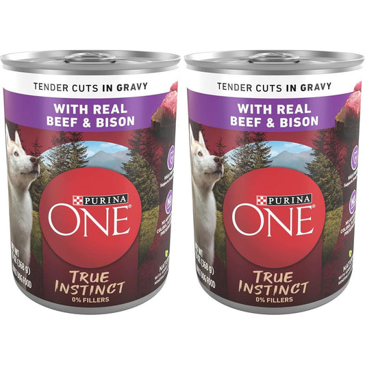 Purina ONE High Protein Wet Dog Food True Instinct Tender Cuts In Gravy With Real Beef And Bison 13 Ounce Cans Pack Of 24