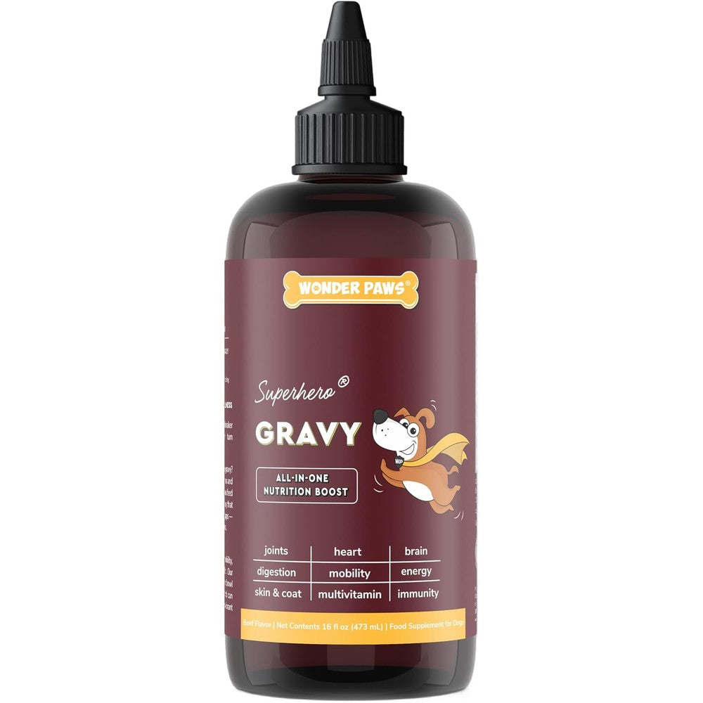 Wonder Paws Premium Dog Gravy Food Topper All In One Multivitamin Bone Broth Liquid Supplement For Dry And Wet Food Beef Flavor 16 Fluid Ounce