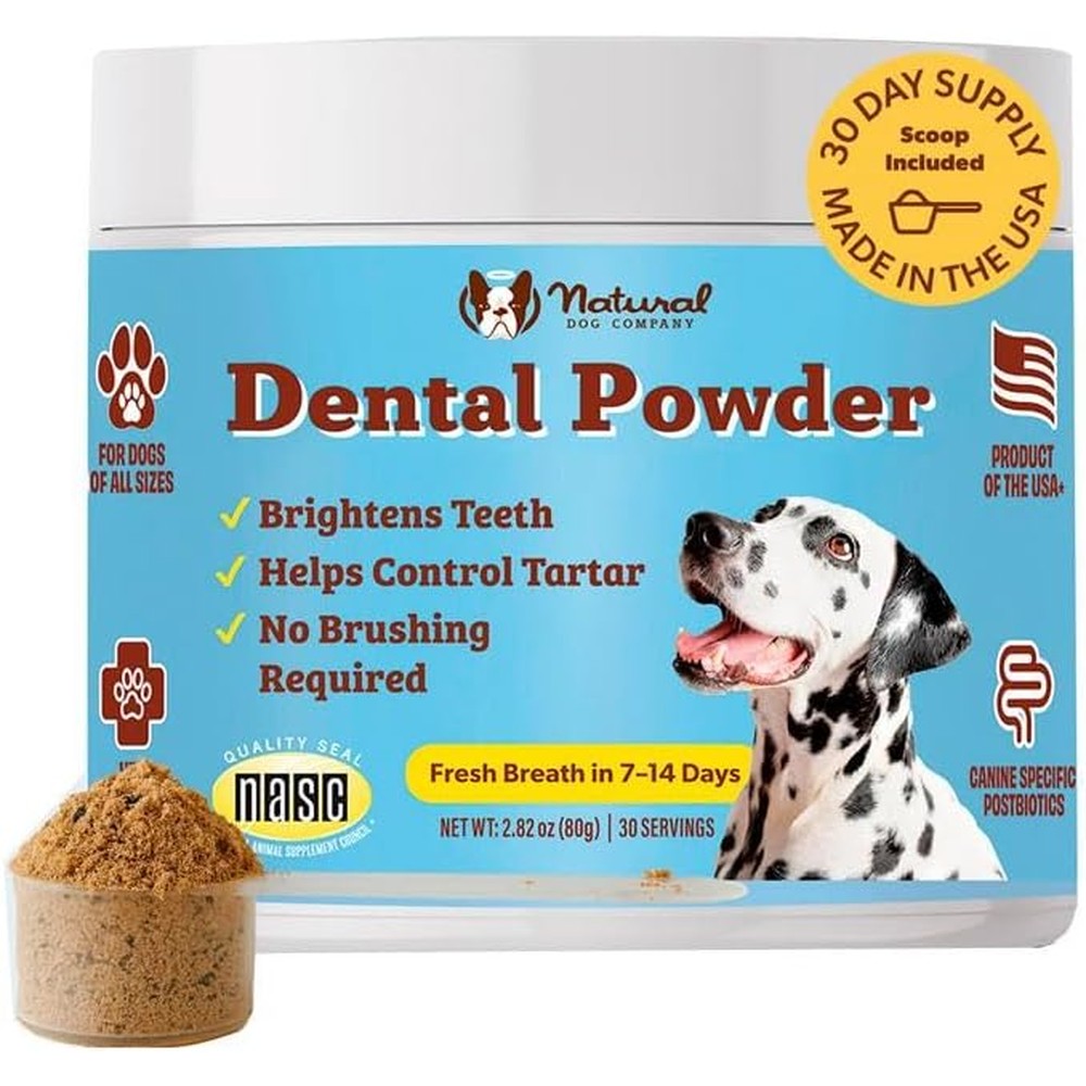 Natural Dog Company Dental Powder For Dogs Breath Freshener And Teeth Cleaning Supplement For Plaque And Tartar Support Two Point Eighty Two Ounce