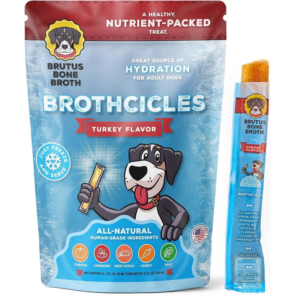 Brutus Broth Brothcicles Frozen Dog Treats Turkey Flavor Hydrating Frozen Enrichment Popsicle Snack With Superfoods Twelve Fluid Ounces Six Pack