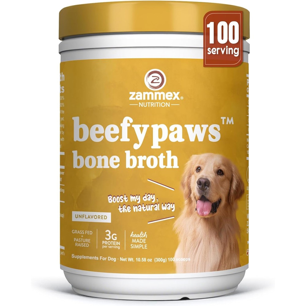 Zammex Grass Fed Beef Bone Broth Protein Powder For Dogs And Cats Pet Food Topper 10.58 Ounces