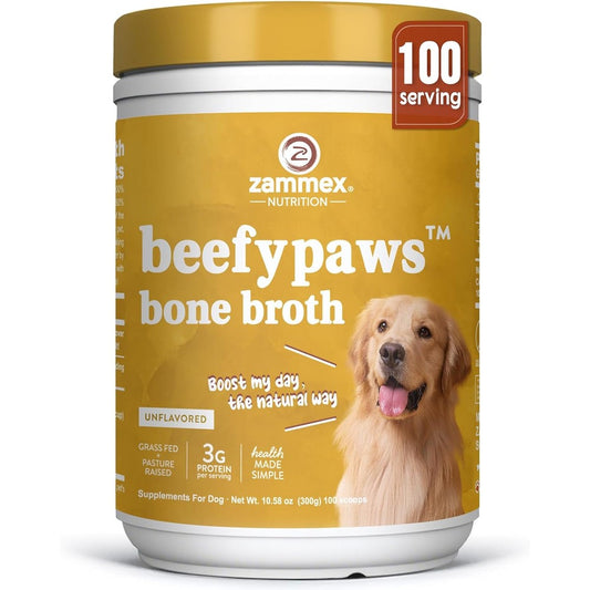 Zammex Grass Fed Beef Bone Broth Protein Powder For Dogs And Cats Pet Food Topper 10.58 Ounces