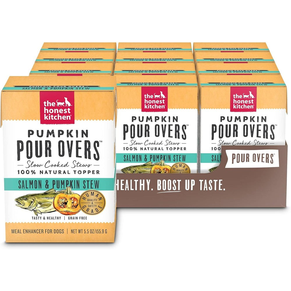The Honest Kitchen Human Grade Pumpkin Pour Overs Salmon And Pumpkin Stew Wet Dog Food Topper 5.5 Ounce Case Of 12