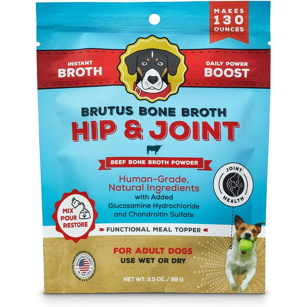 Brutus Broth Instant Bone Broth Powder Dog Food Topper For Adult Dogs Hip And Joint Support Beef Flavor 3.5 Ounce Pouch