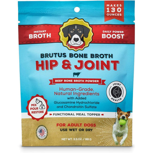 Brutus Broth Instant Bone Broth Powder Dog Food Topper For Adult Dogs Hip And Joint Support Beef Flavor 3.5 Ounce Pouch