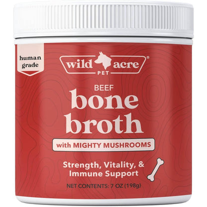 Wild Acre Premium Beef Bone Broth For Dogs High Protein And Collagen Enhanced Food Topper With Mushroom Blend Powder 7 Ounces