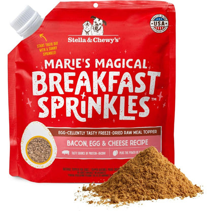 Stella & Chewy's Marie's Magical Breakfast Sprinkles Freeze-Dried Raw Bacon Egg And Cheese Recipe Grain-Free Dog Food Topper 7-Ounce Bag
