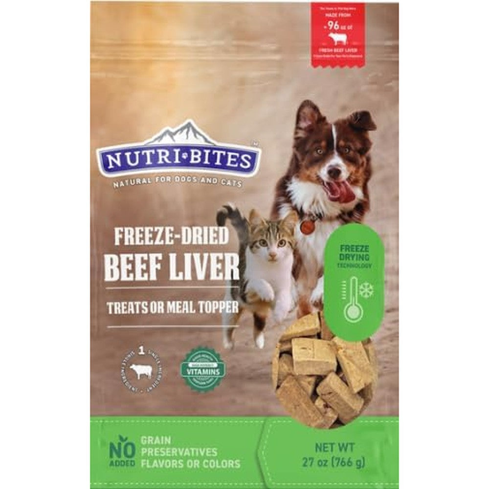 Nutri Bites Freeze Dried Beef Liver Dog And Cat Treats All Natural High Protein Training Rewards And Food Topper Premium Bulk Large Size Pack 27 Ounce
