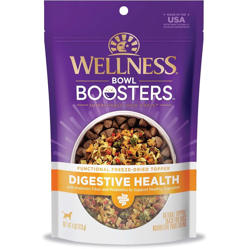 Wellness CORE Bowl Boosters Digestive Health Dog Food Topper Chicken Recipe Freeze Dried Meal Mixer For Sensitive Stomach Four Ounce Bag