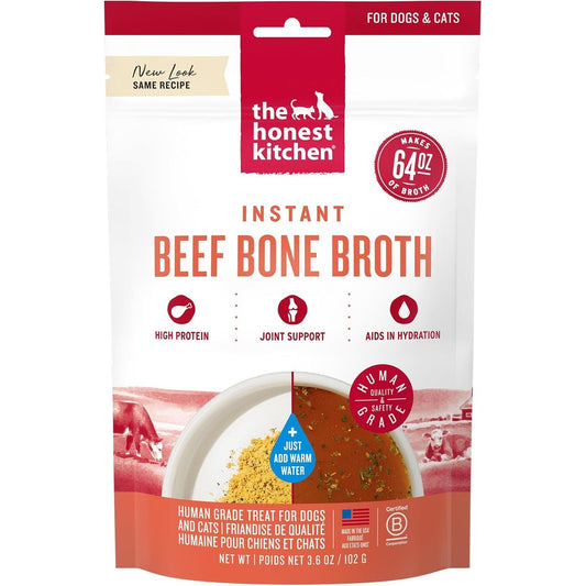 The Honest Kitchen Human Grade Daily Boosts Instant Beef Bone Broth With Turmeric Dog Food Topper Supplement 3.6 Ounces