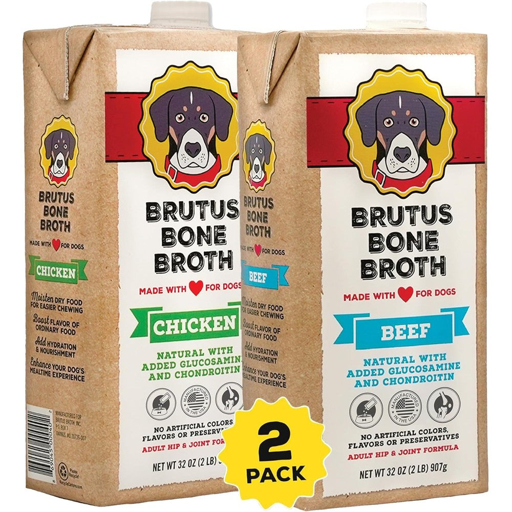 Brutus Bone Broth Chicken Liquid Dog Food Topper All Natural Joint Support Formula With Glucosamine And Chondroitin 64 Fluid Ounces