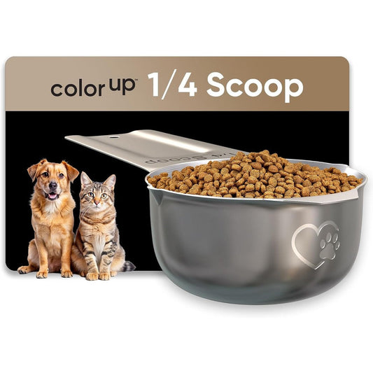 Color Up Stainless Steel Pet Food Scoop 1/4 Cup Measuring Cup For Dogs Cats And Small Pets Durable Rust Resistant Kibble Portion Tool