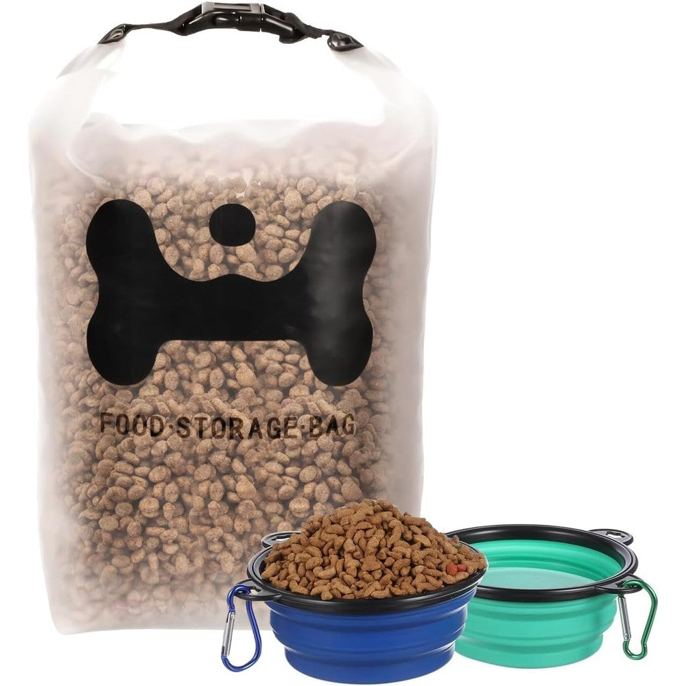Anvs Silicone Pet Food Storage Bag 14 Cup With 2 Collapsible Bowls For Travel And Camping