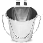 Aaspire Pets Stainless Steel Flat Sided Bucket With Dual Hooks 2 Quart Durable Pet Hanging Food And Water Bowl For Kennels Cages And Crates