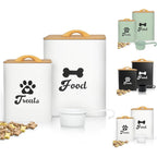 Dekosilave Dog Treat Container 2 Piece Set Airtight Metal Food Storage Jars For Kitchen Counter With Wooden Lids And Scoop White