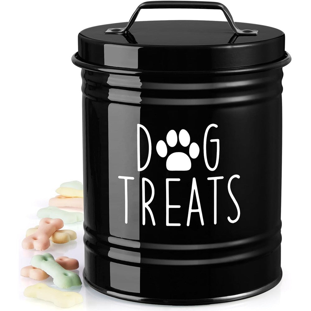 Outnili Small Dog Treat Container Airtight Metal Storage Jar 6 Inch Tall Black Rustic Kitchen Canister For Pet Snacks And Biscuits