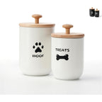 Ottenon Dog Treat Container Set Of 2 Airtight Metal Jars With Bamboo Lids White
