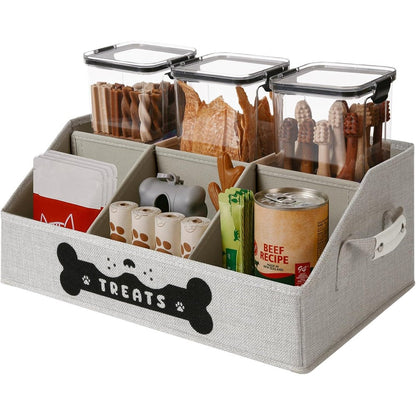 GreenPetopia Dog Treat Container, Medium Gray Trapezoid Storage Organizer With Removable Dividers And PU Handles For Pet Supplies And Countertop Or...