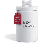 Barnyard Designs Large Dog Treat Container Airtight Ceramic Food Storage Jar With Bone Shaped Handle In White 56 Fluid Ounces