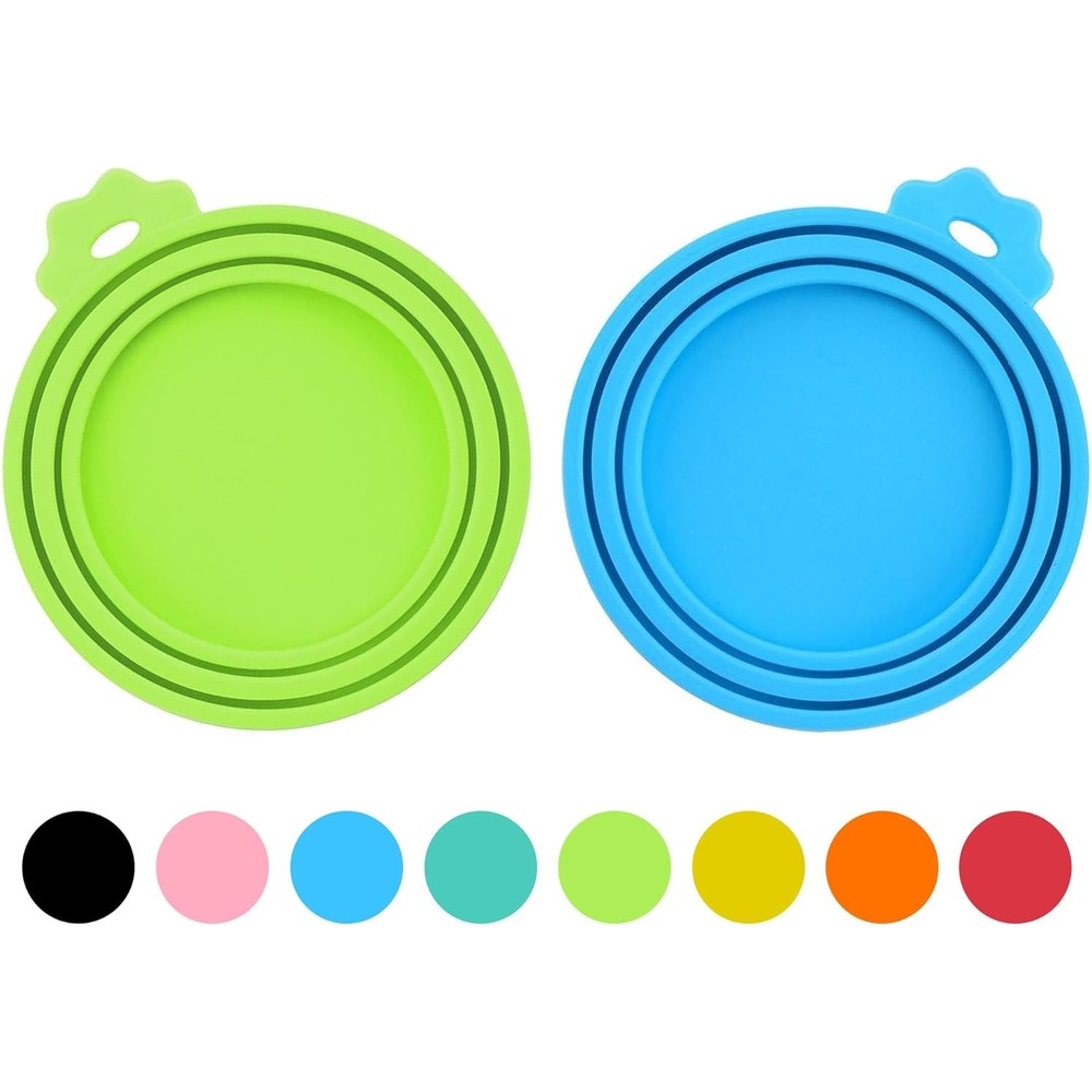 2 Pack Pet Food Can Covers, Silicone Universal Can Lids for Dog & Cat Food, BPA Free, One Fit Most Standard Size Food Cans Green/Blue