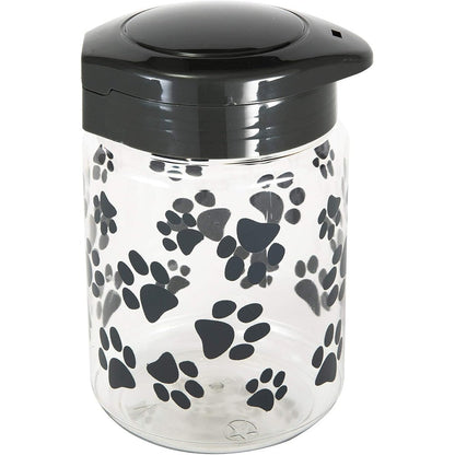 Lixit Dog Treat Plastic Jar With Airtight Lid For Pets 64 Fluid Ounce Gray Paw Print Design Made In United States Of America