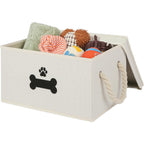 GreenPetopia Dog Toy Basket With Lid, Collapsible Storage Organizer Box For Pet Toys, Clothes, And Accessories, Beige, 14.4 x 10 x 8.1 Inches