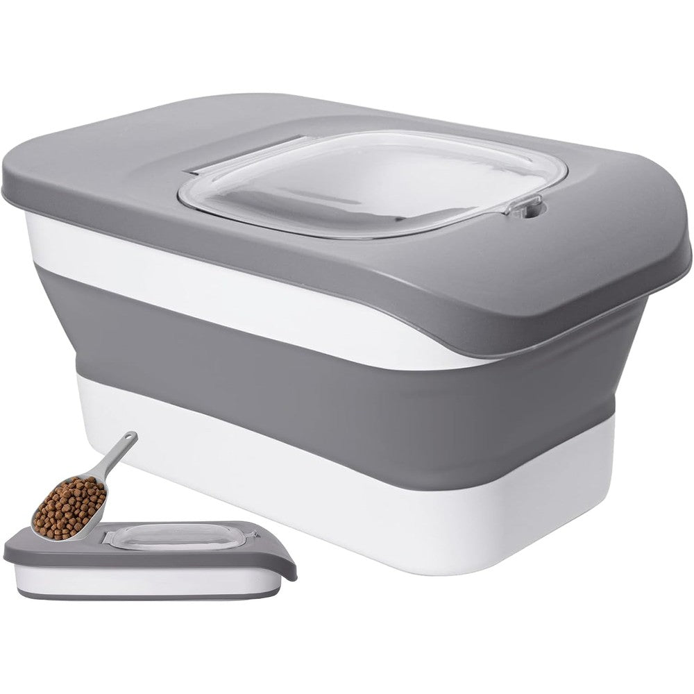 Ddmommy Collapsible Dog Food Storage Container With Airtight Lid, Pet Food Scoop, And Silicone Bowl, 10 To 13 Pounds Capacity, Grey