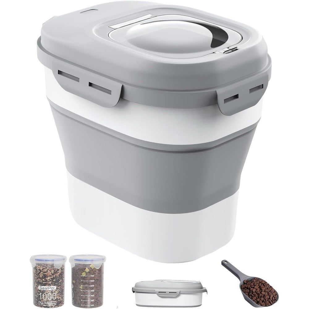 Ddmommy Collapsible Dog Food Storage Container With Airtight Lids And Wheels 35 Pounds Large Capacity Pet Food Bin Grey