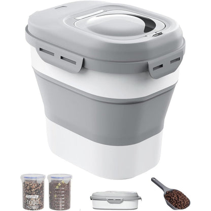 Ddmommy Collapsible Dog Food Storage Container With Airtight Lids And Wheels 35 Pounds Large Capacity Pet Food Bin Grey