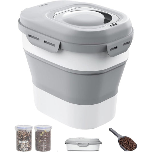 Ddmommy Collapsible Dog Food Storage Container With Airtight Lids And Wheels 35 Pounds Large Capacity Pet Food Bin Grey