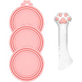 DORUI 3 Pieces Pet Food Can Lids And One Paw Shaped Can Opener Spatula For Cat And Dog Wet Food Cans In Pink