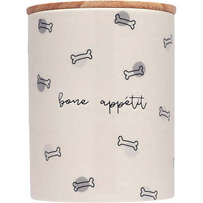 Pearhead Bone Appetite Ceramic Dog Treat Jar With Airtight Wooden Lid For Fresh Snacks, 4 Cup Capacity, Durable Kitchen Pet Food Storage Canister