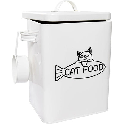 Vumdua Farmhouse Dog And Cat Food Storage Container With Airtight Lid And Scoop White Powder Coated Galvanized Steel 5 To 6 Pounds Capacity