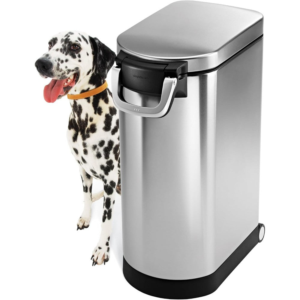 Simplehuman 35 Liter Extra Large Pet Food Storage Container Brushed Stainless Steel For Dog Cat And Bird Food 18 Kilogram Capacity