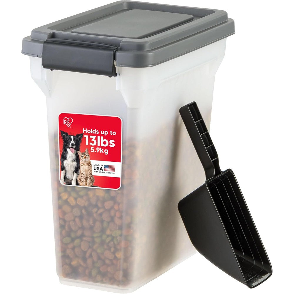 IRIS USA Dog Food Storage Container Airtight Lid With 2-Cup Scoop Holds Up To 13 Pounds Of Pet Food Dark Gray BPA Free Durable Pet Food Bin