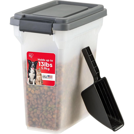 IRIS USA Dog Food Storage Container Airtight Lid With 2-Cup Scoop Holds Up To 13 Pounds Of Pet Food Dark Gray BPA Free Durable Pet Food Bin