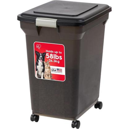 Iris Usa Premium Airtight Pet Food Storage Container With Wheels And Snap Lock Latch Black 58 Pounds Capacity For Dog Cat And Bird Food