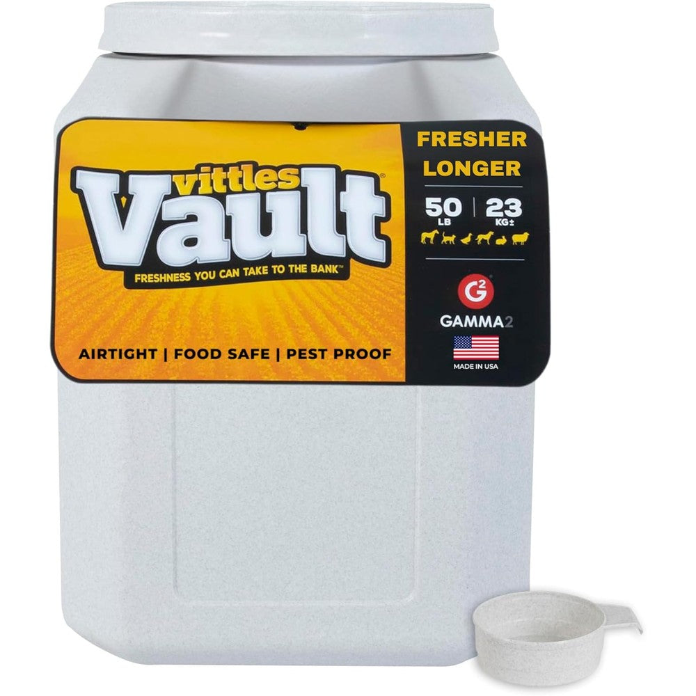 Gamma2 Vittles Vault Traditional Pet Food Storage Container For Dog Kibble Cat Food And Dry Goods Airtight BPA Free Plastic 50 Pound Capacity Gray
