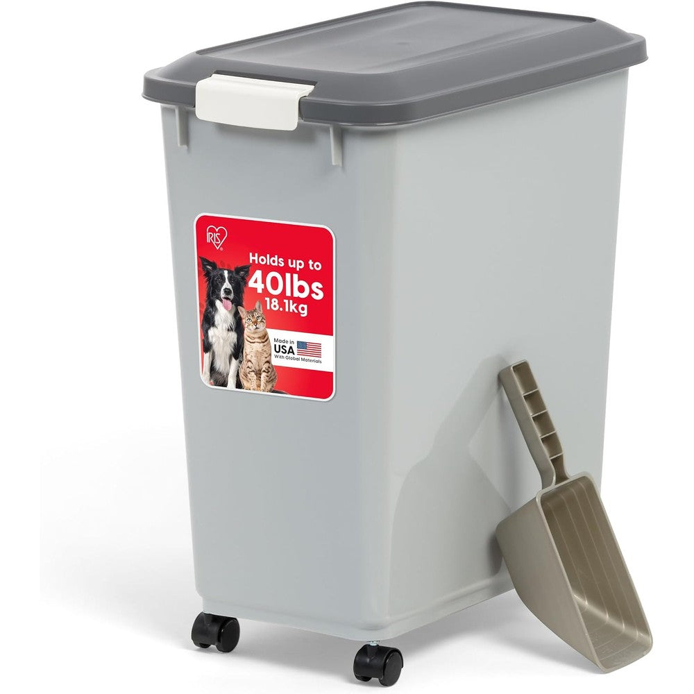Iris Usa Dog Food Storage Container With Wheels And Airtight Lid For Up To 40 Pounds Of Dry Pet Food In Gray