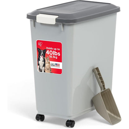Iris Usa Dog Food Storage Container With Wheels And Airtight Lid For Up To 40 Pounds Of Dry Pet Food In Gray