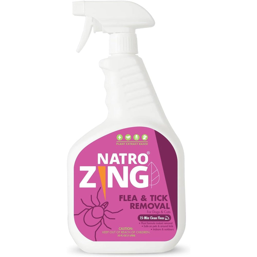 BugMD NatroZing Flea And Tick Spray For Dogs And Cats 32 Fluid Ounce Plant Based Instant Pest Removal Treatment For Indoor And Outdoor Use