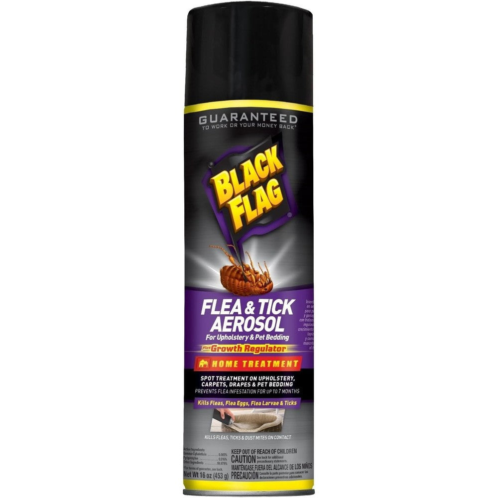 Black Flag Flea And Tick Killer For Upholstery And Pet Bedding Aerosol Spray, 16 Ounces