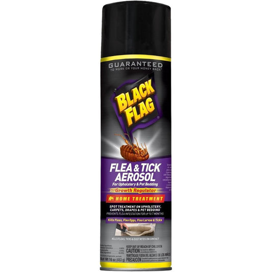 Black Flag Flea And Tick Killer For Upholstery And Pet Bedding Aerosol Spray, 16 Ounces