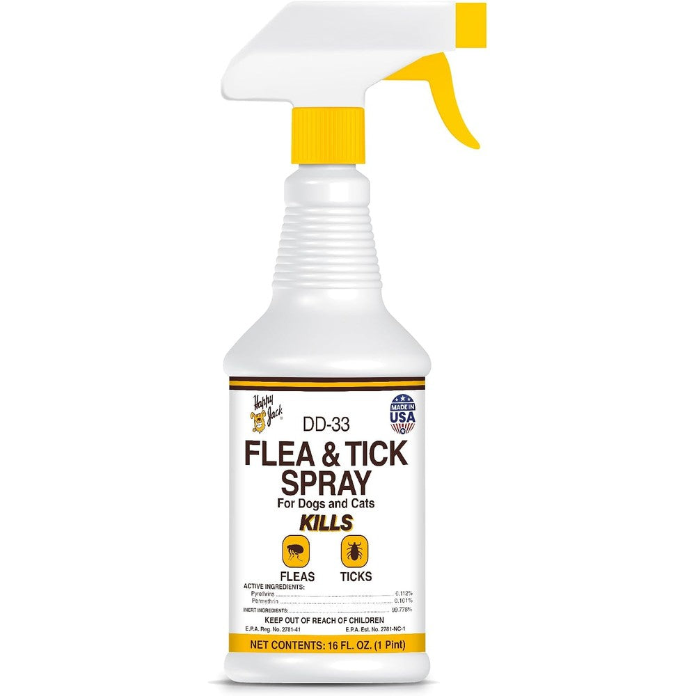 Happy Jack DD-33 Flea And Tick Spray For Dogs And Cats Water Based Formula 16 Fluid Ounce