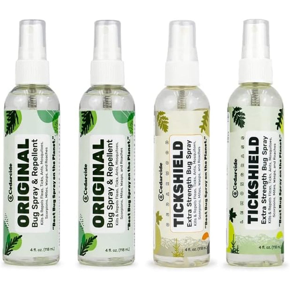 Cedarcide Original And Tickshield Family Pack Natural Cedar And Lemongrass Oil Bug Spray For People And Pets Pack Of 4 Four Fluid Ounce Spritzers