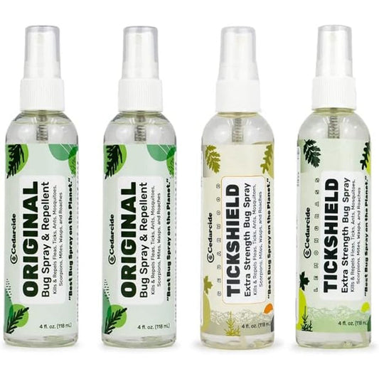 Cedarcide Original And Tickshield Family Pack Natural Cedar And Lemongrass Oil Bug Spray For People And Pets Pack Of 4 Four Fluid Ounce Spritzers