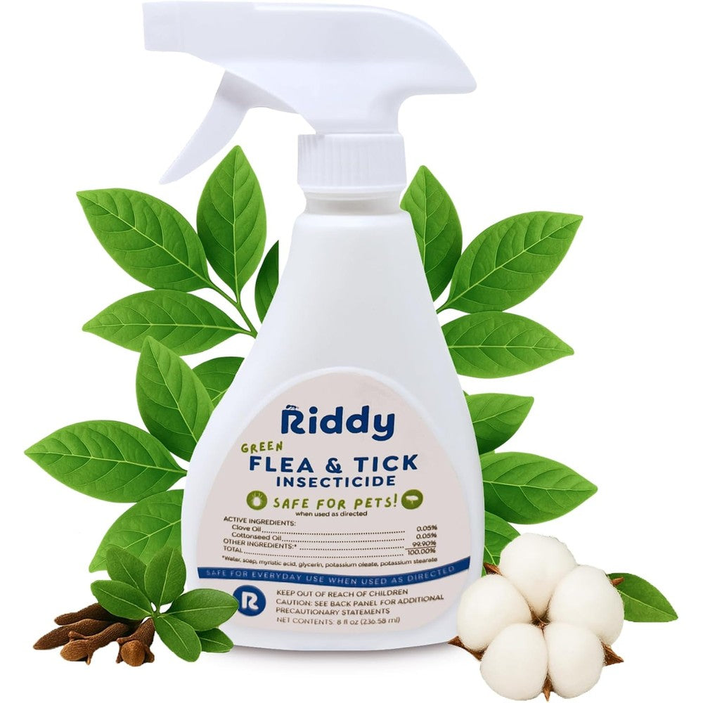 Riddy Flea And Tick Natural Spray For Pets With Essential Oils Safe Non-Hazardous Indoor And Outdoor Control, 8 Fluid Ounces, 1 Pack