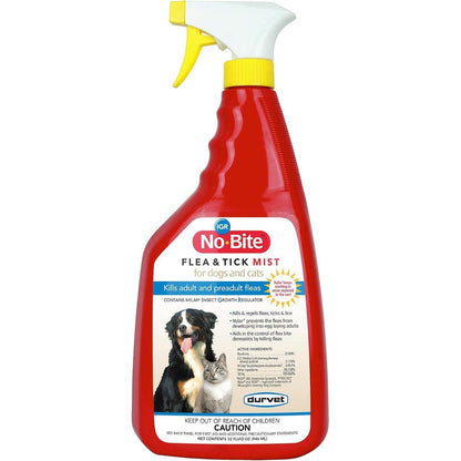 Durvet No-Bite IGR Flea And Tick Mist For Dogs And Cats 32 Fluid Ounce Bottle With Insect Growth Regulator For Home And Pet Pest Control