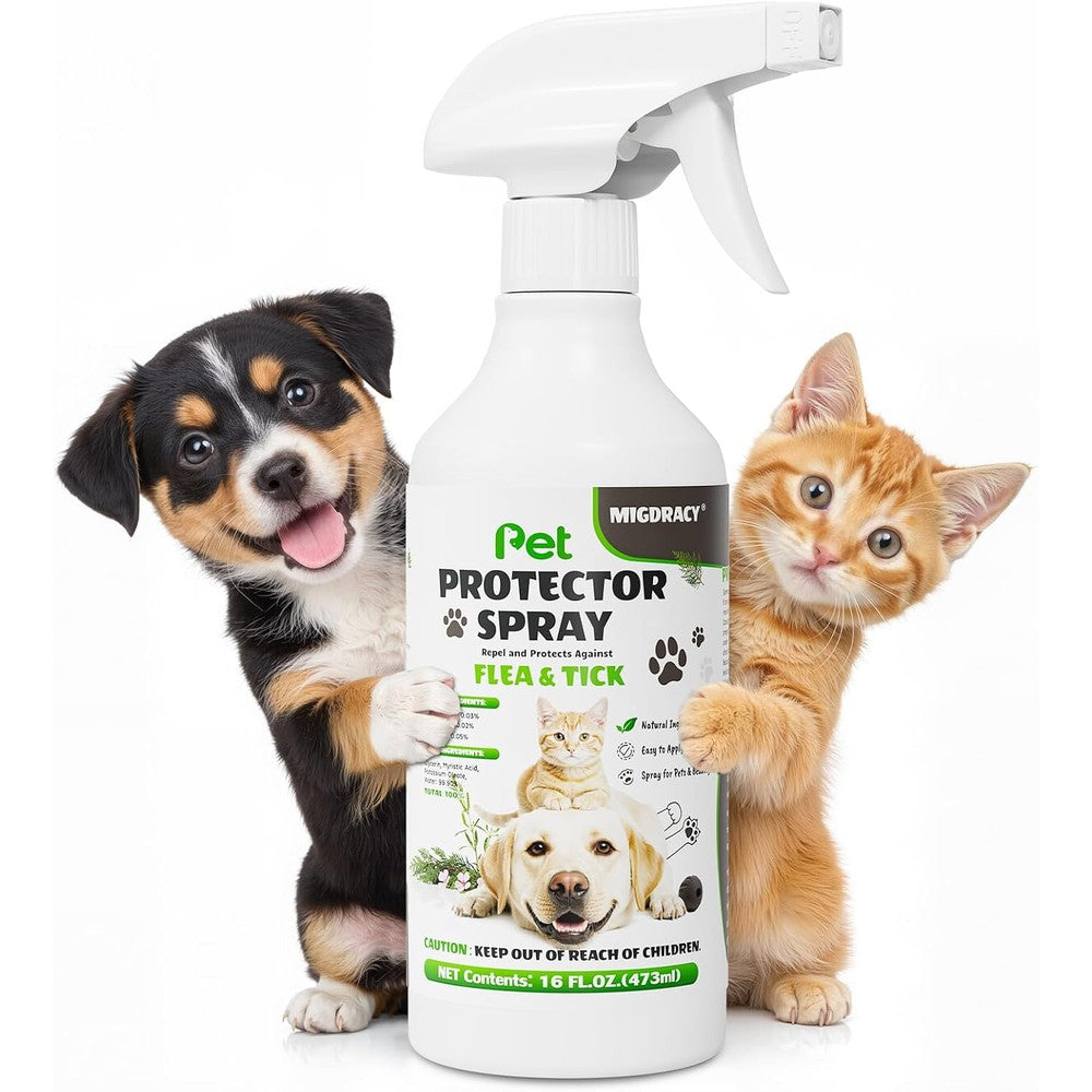 Migdracy Pet Protector Spray Plant Based Flea And Tick Repellent For Dogs And Cats 16 Fluid Ounces