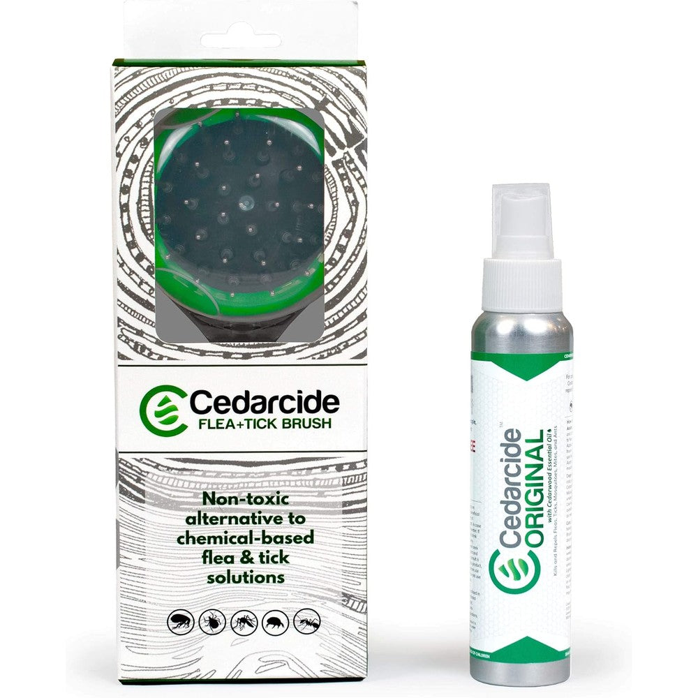 Cedarcide Flea And Tick Pet Grooming Brush With Original Biting Insect Spray Application For Dogs And Cats 4 Fluid Ounce Pack